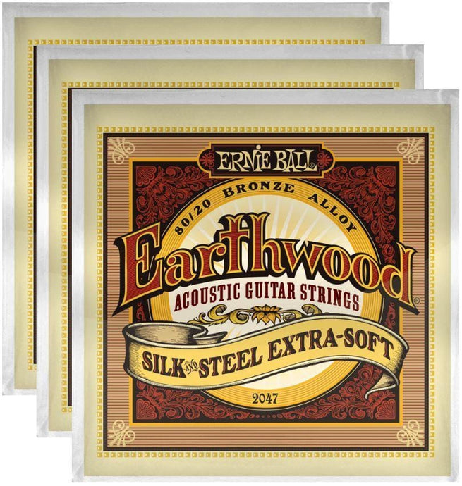 Ernie Ball Earthwood Silk & Steel 80/20 X-Soft Bronze Strings (3 Pack) - Tensolo Music Co.