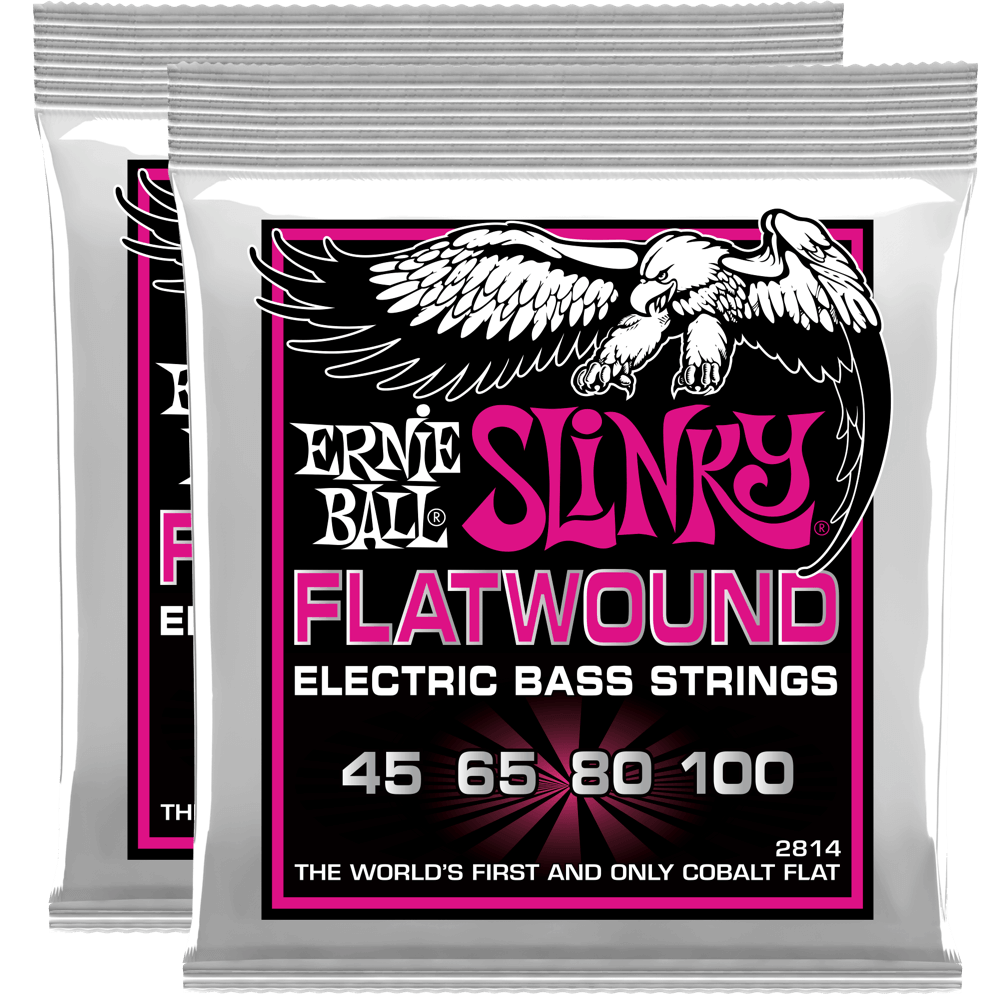Ernie Ball Super Slinky Flatwound Electric Bass Strings (45-100) 2 Pack