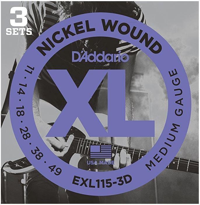 D'Addario EXL115-3D Nickel Wound - Medium/Blues-Jazz Rock 11-49 (3 Pack) - Tensolo Music Co.