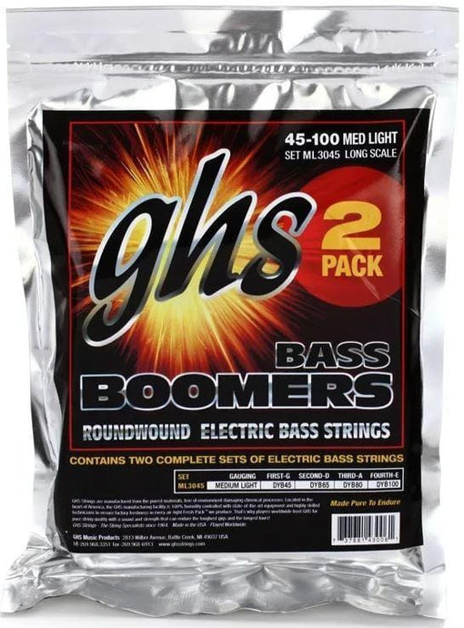 GHS Bass Boomers - Roundwound Long Scale Medium Light - 45-100 ML30452 (2 Pack) 
