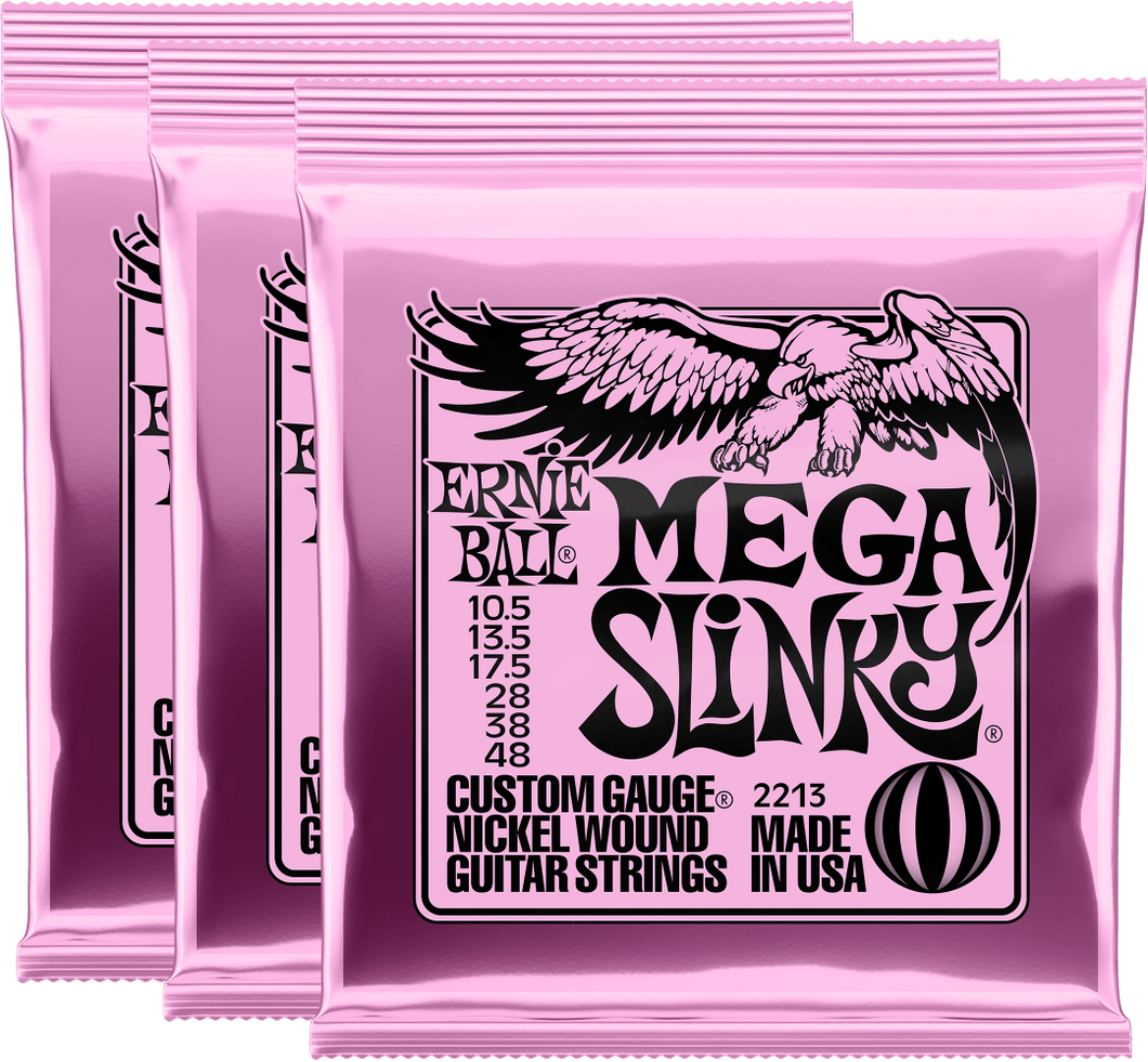 Ernie Ball Mega Slinky Nickel Wound Electric Guitar Strings (10.5-48) 3 Pack