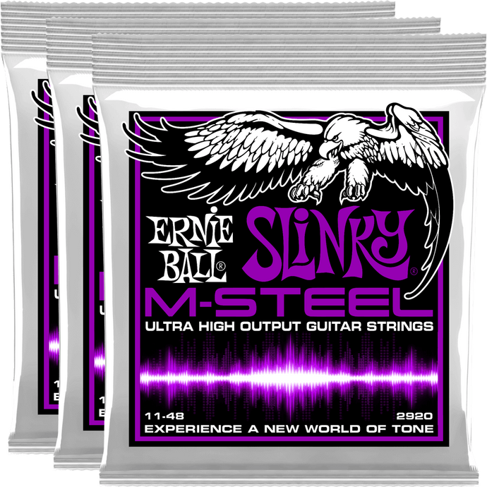 Ernie Ball Power Slinky M-Steel Electric Guitar Strings (11-48) 3 Pack