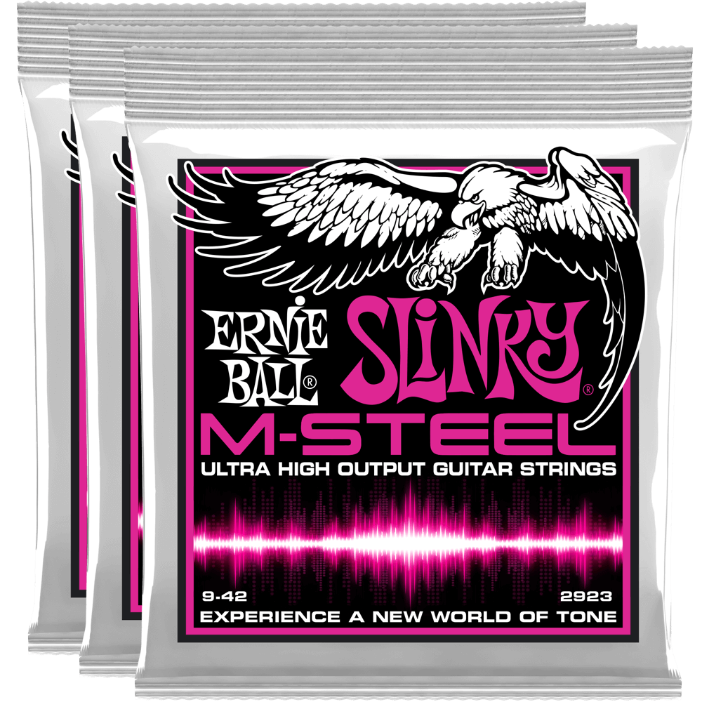 Ernie Ball Super Slinky M-Steel Electric Guitar Strings (9-42) 3 Pack
