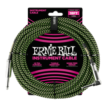 Carregar imagem no visualizador da galeria, Ernie Ball 18&#39; Braided Straight/Angle Instrument Cable (Black/Green)