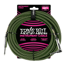 Charger l&#39;image dans la galerie, Ernie Ball 18&#39; Braided Straight/Angle Instrument Cable (Black/Green)