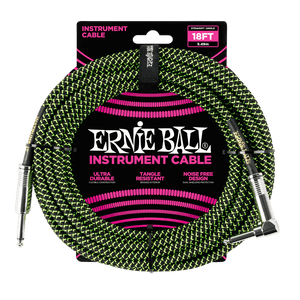 Ernie Ball 18' Braided Straight/Angle Instrument Cable (Black/Green)