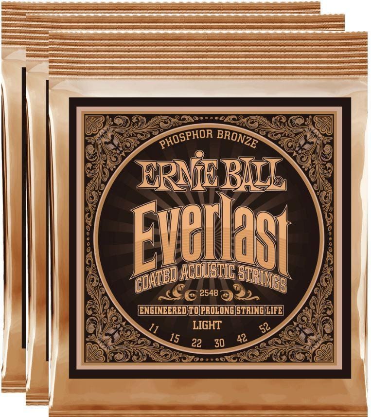 Ernie Ball Everlast Light Coated Phos Bronze Strings 11-52 - 3 Pack