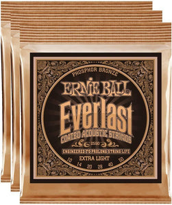 Ernie Ball Everlast Extra Light Coated Phos Bronze Strings 10-50 - 3 Pack