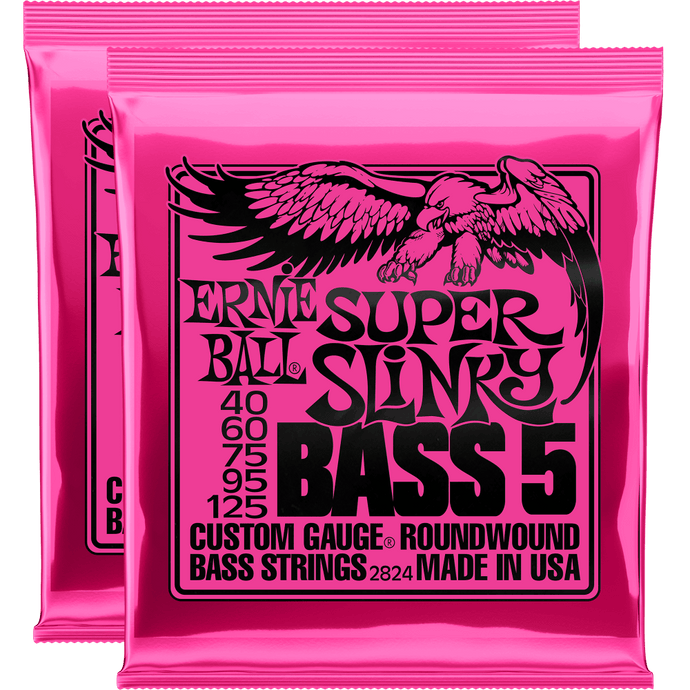Ernie Ball Super Slinky 5-String Nickel Wound Bass Strings (40-125) 2 Pack