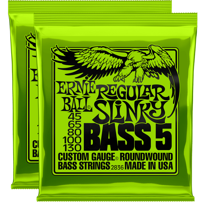Ernie Ball Regular Slinky 5-String Nickel Wound Bass Strings (45-130) 2 Pack