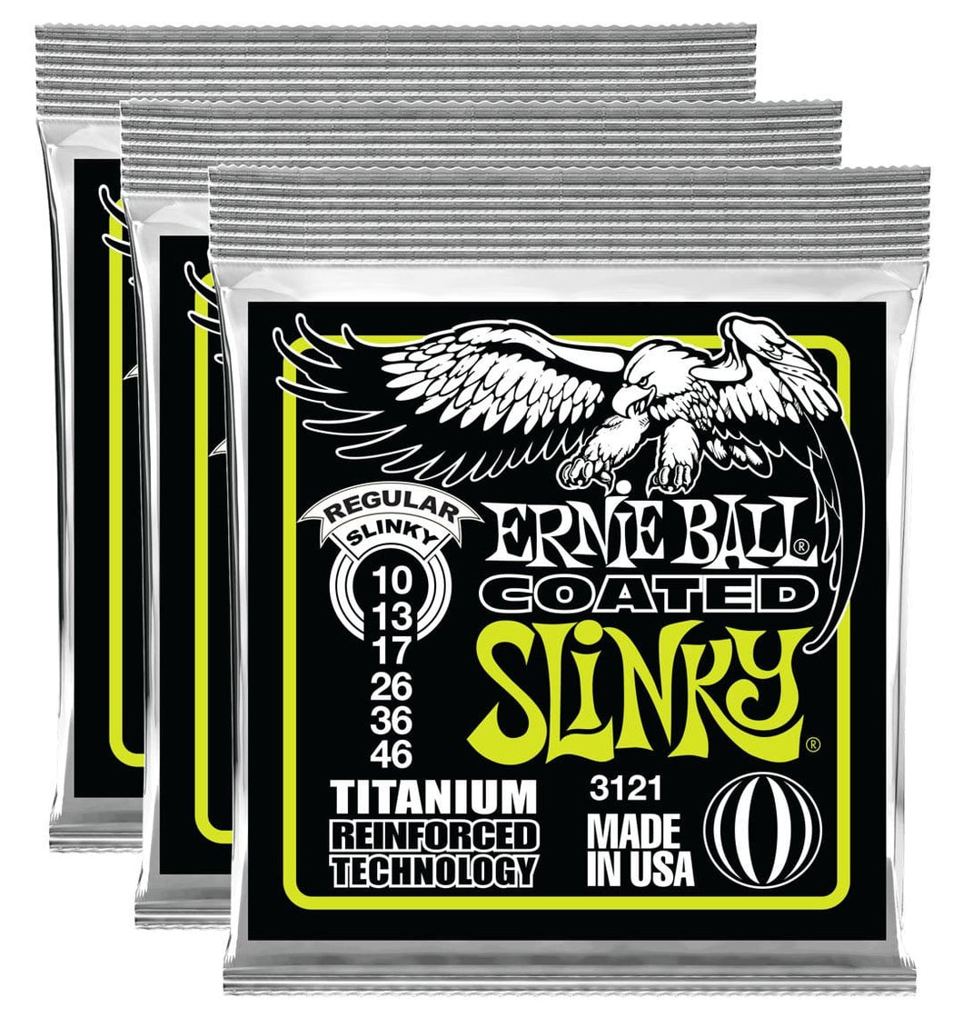 Ernie Ball Regular Slinky Coated Titanium RPS Electric Guitar Strings (10-46) 3 Pack
