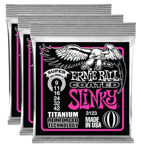 Ernie Ball Super Slinky Titanium RPS Coated Strings (9-42) 3 Pack