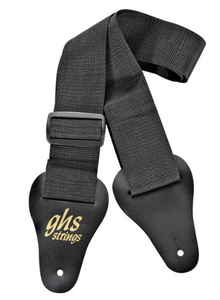 GHS A8BK 2" Webbed Nylon Guitar Strap with Leather Ends